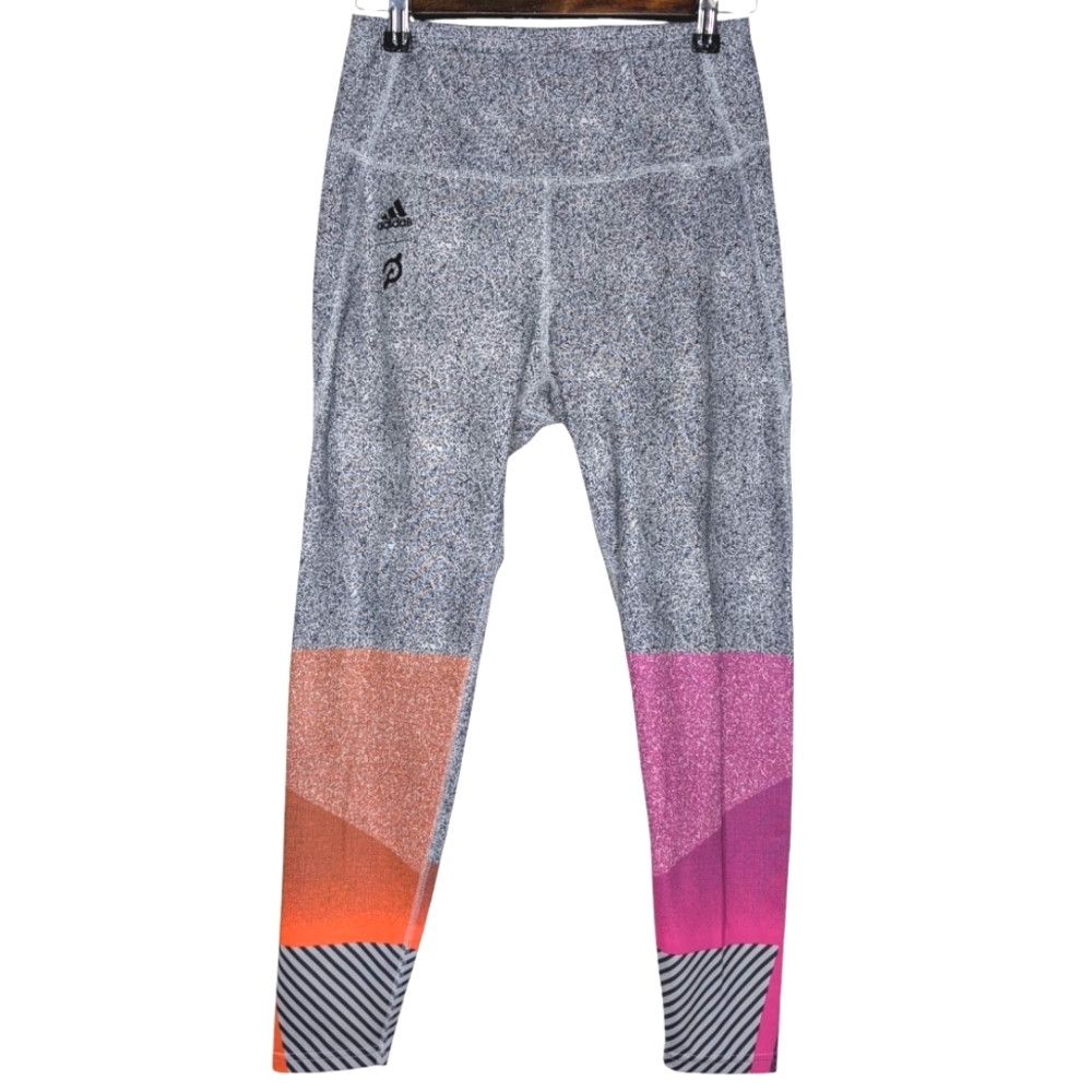 Adidas x Pelaton Heat Ready 90's Black White Neon Color Athletic Leggings Medium